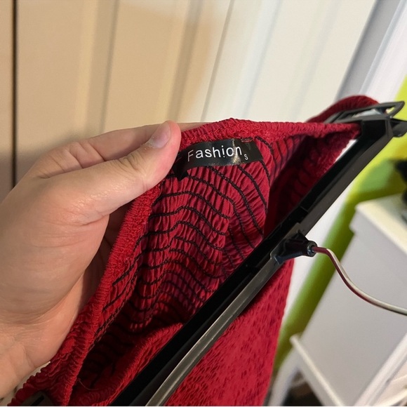 Red one shoulder dress with smocking, size small - Picture 3 of 4